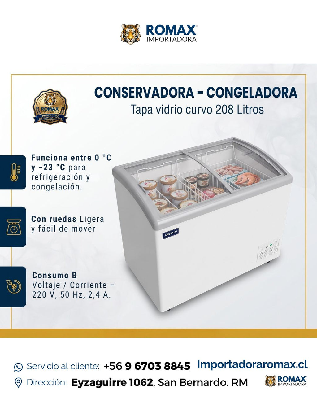 Conservadora Congeladora Tapa Vidrio Curvo 208L | Exhibe y Conserva