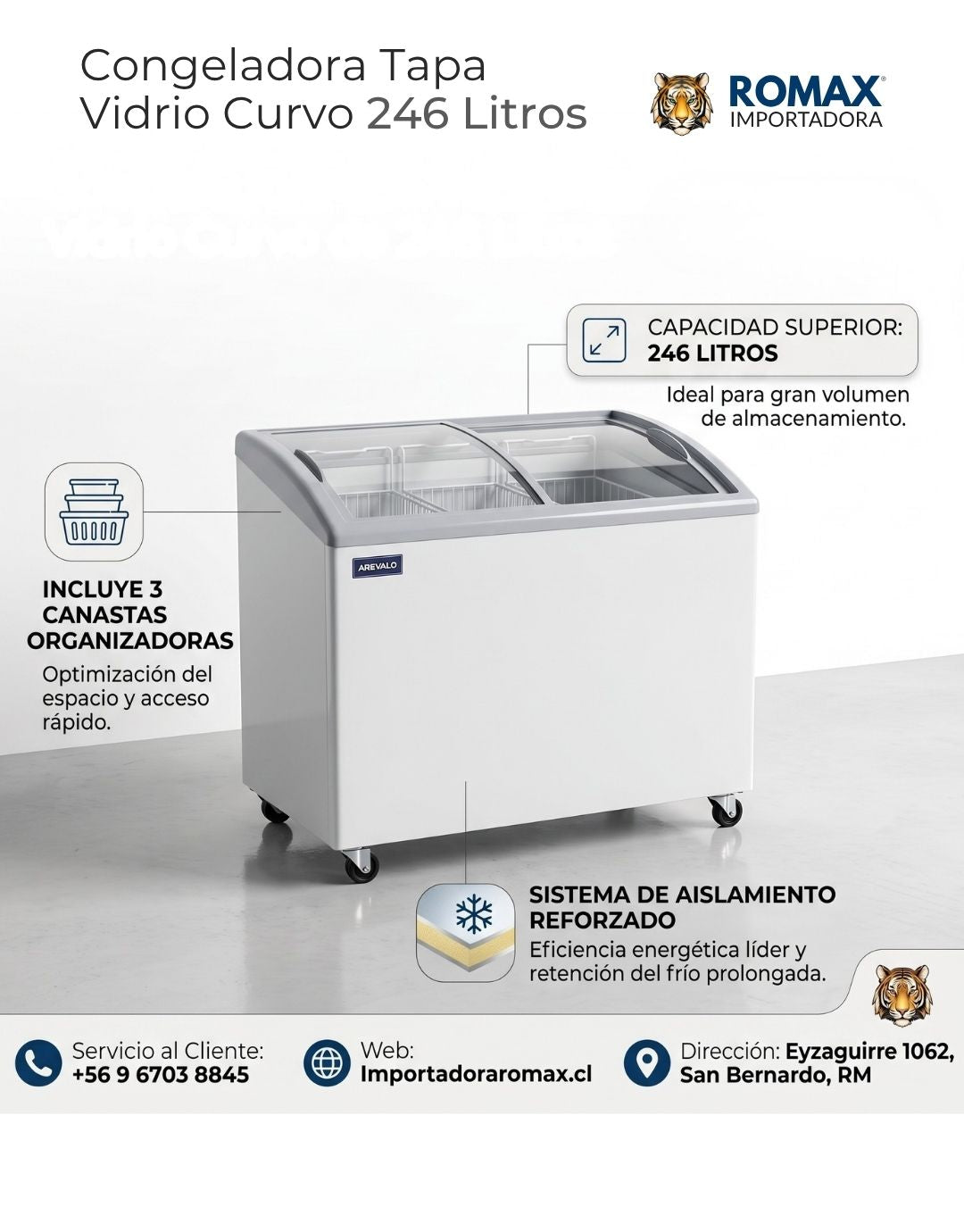 Conservadora Congeladora Tapa Vidrio Curvo 246 Litros | Exhibe y Conserva con Mayor Visibilidad