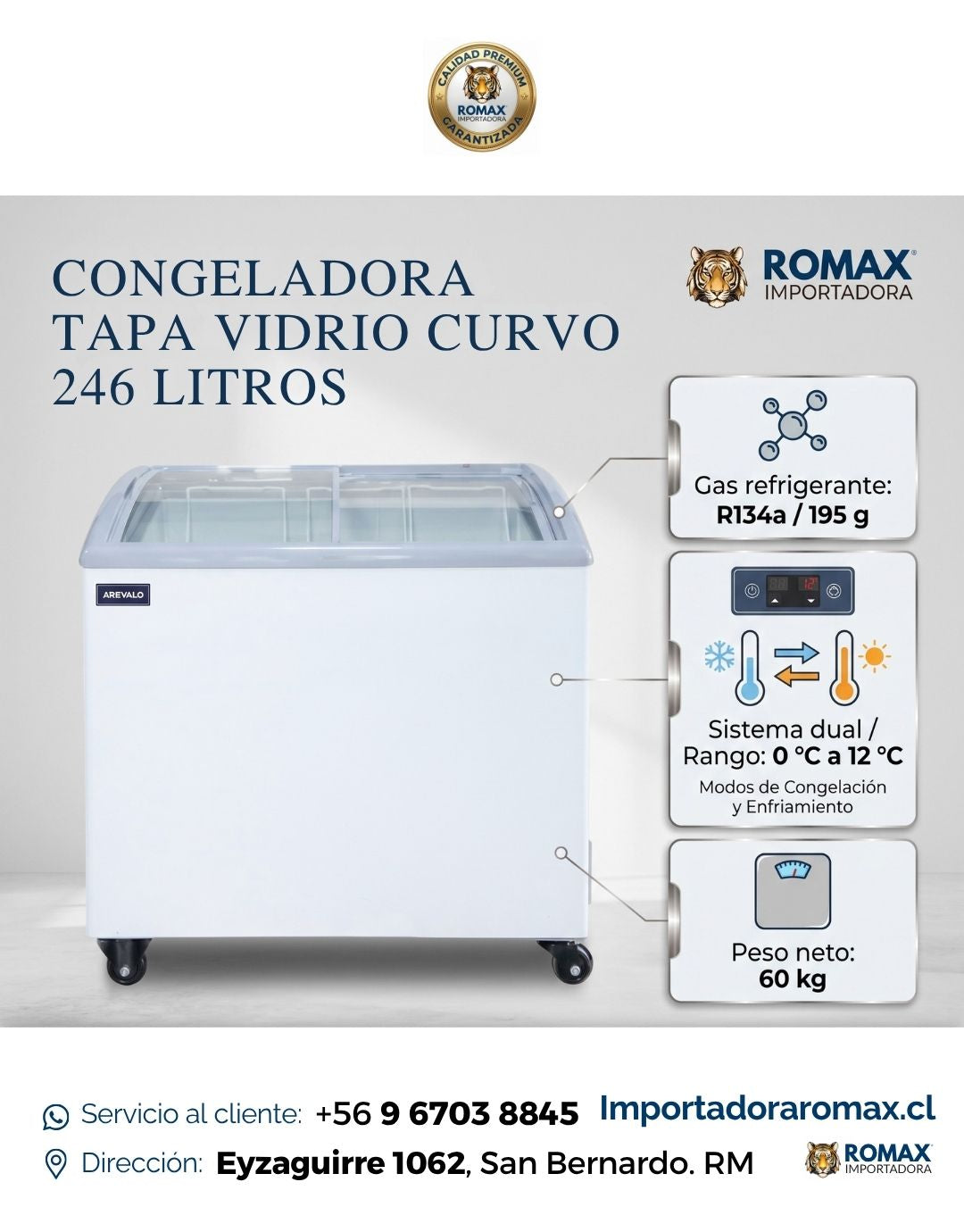 Conservadora Congeladora Tapa Vidrio Curvo 246 Litros | Exhibe y Conserva con Mayor Visibilidad