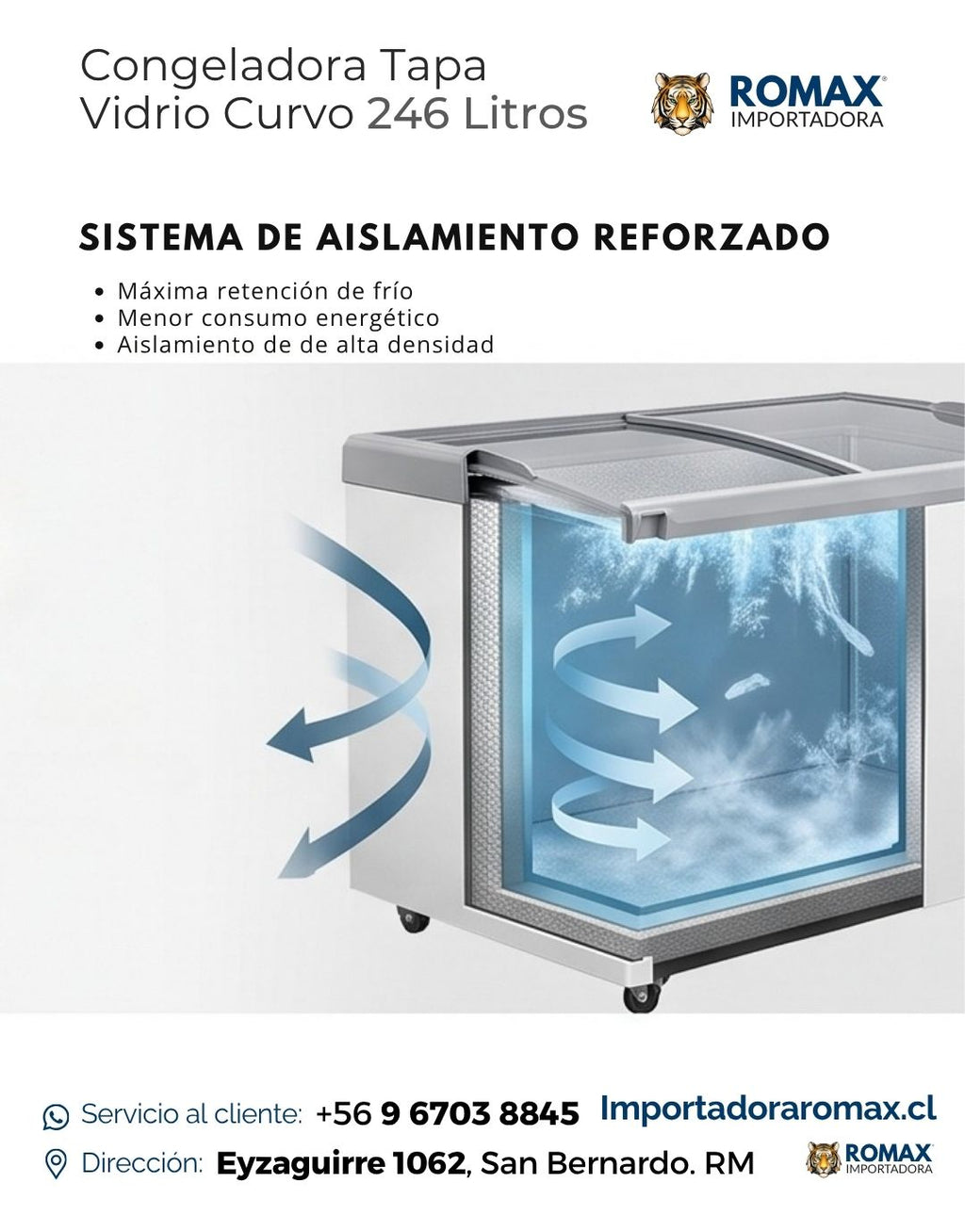 Conservadora Congeladora Tapa Vidrio Curvo 246 Litros | Exhibe y Conserva con Mayor Visibilidad