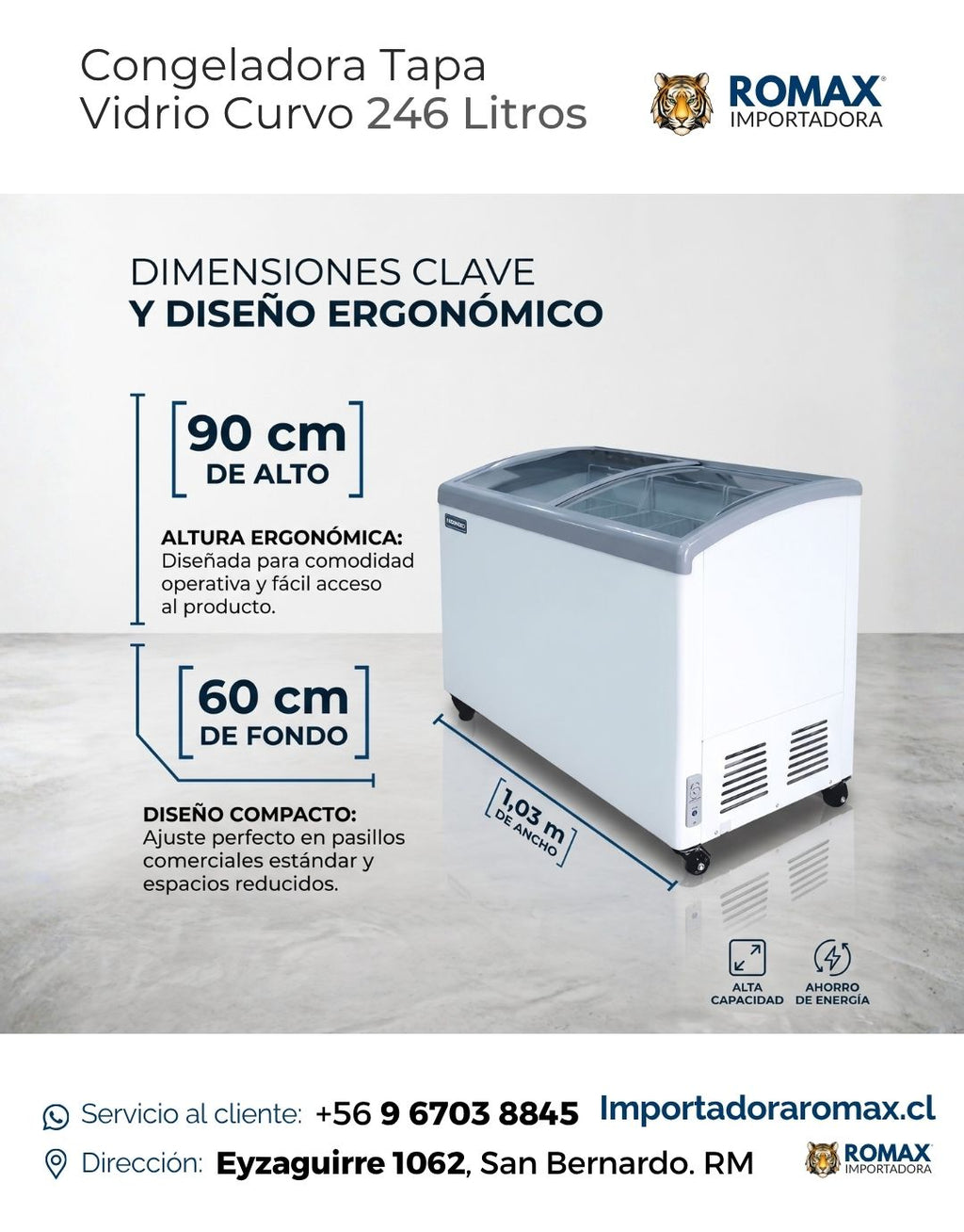Conservadora Congeladora Tapa Vidrio Curvo 246 Litros | Exhibe y Conserva con Mayor Visibilidad