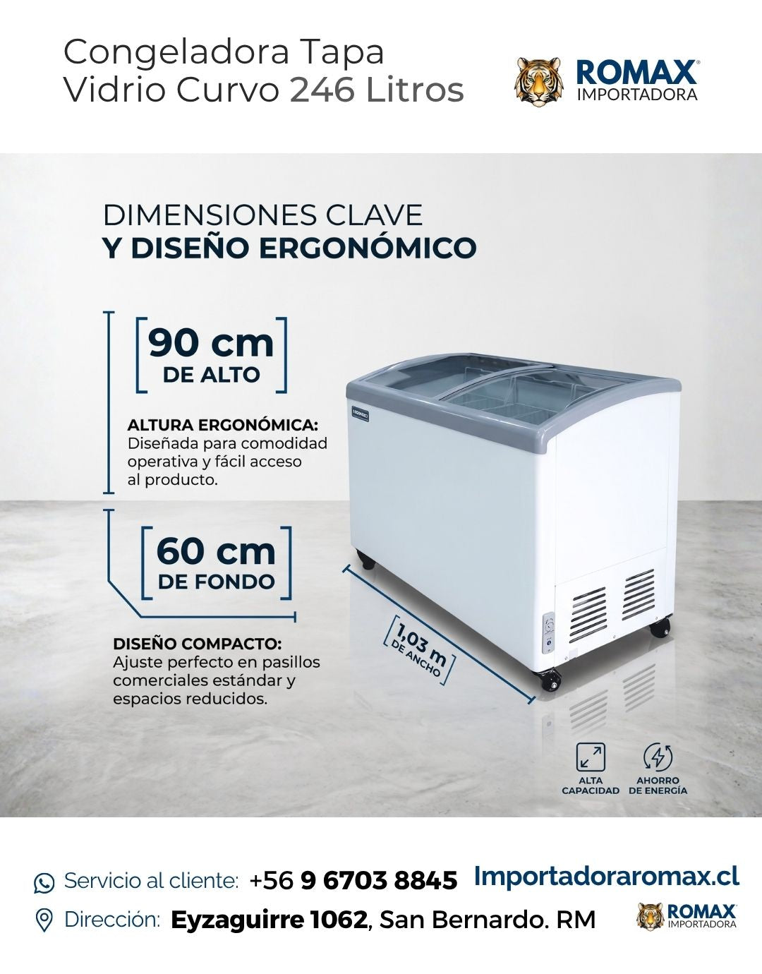 Conservadora Congeladora Tapa Vidrio Curvo 246 Litros | Exhibe y Conserva con Mayor Visibilidad