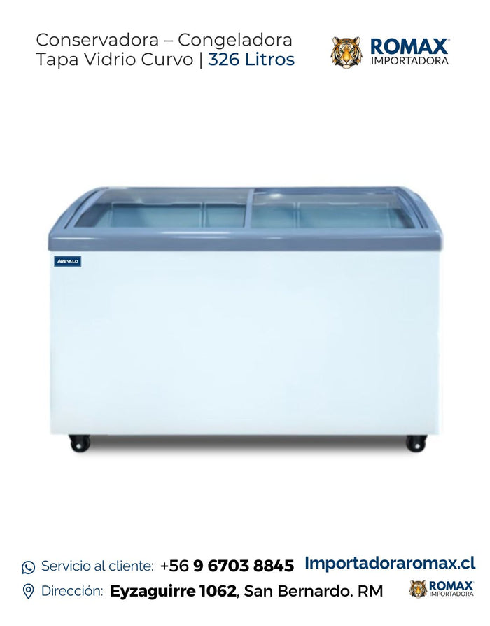 Conservadora Congeladora Tapa Vidrio Curvo 326L | Exhibidora Dual R134a | 60×125×90 cm
