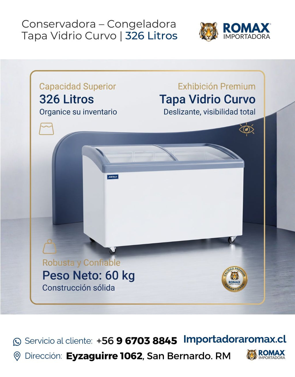 Conservadora Congeladora Tapa Vidrio Curvo 326L | Exhibe y Conserva