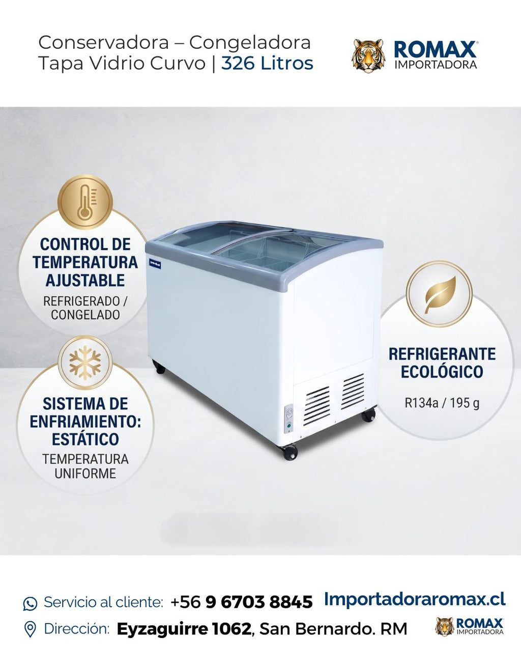 Conservadora Congeladora Tapa Vidrio Curvo 326L | Exhibe y Conserva