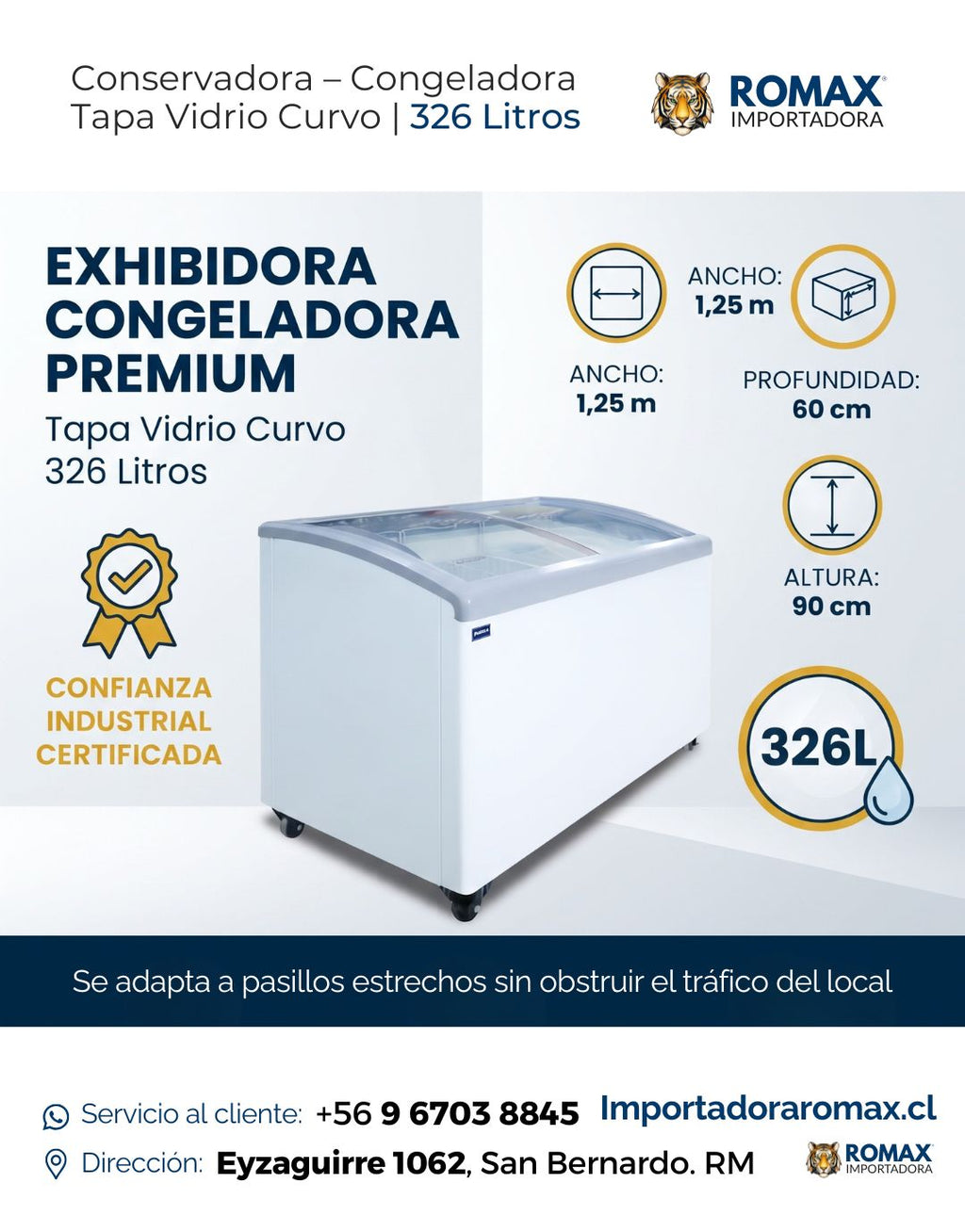 Conservadora Congeladora Tapa Vidrio Curvo 326L | Exhibe y Conserva