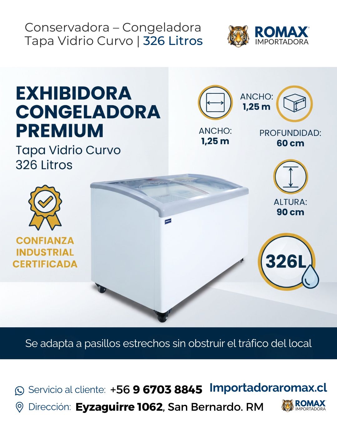Conservadora Congeladora Tapa Vidrio Curvo 326L | Exhibe y Conserva