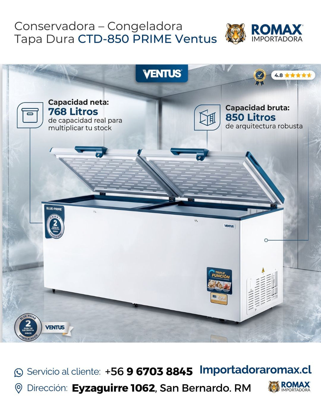 Conservadora-Congeladora Tapa Dura CTD-850 PRIME Ventus