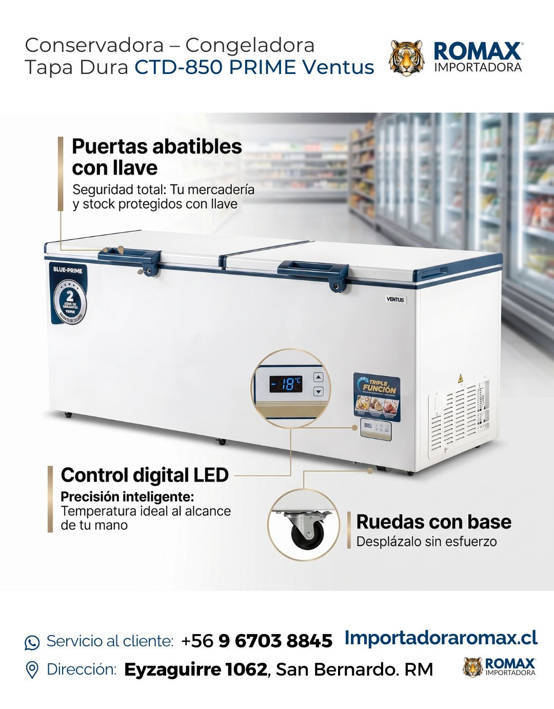 Conservadora-Congeladora Tapa Dura CTD-850 PRIME Ventus