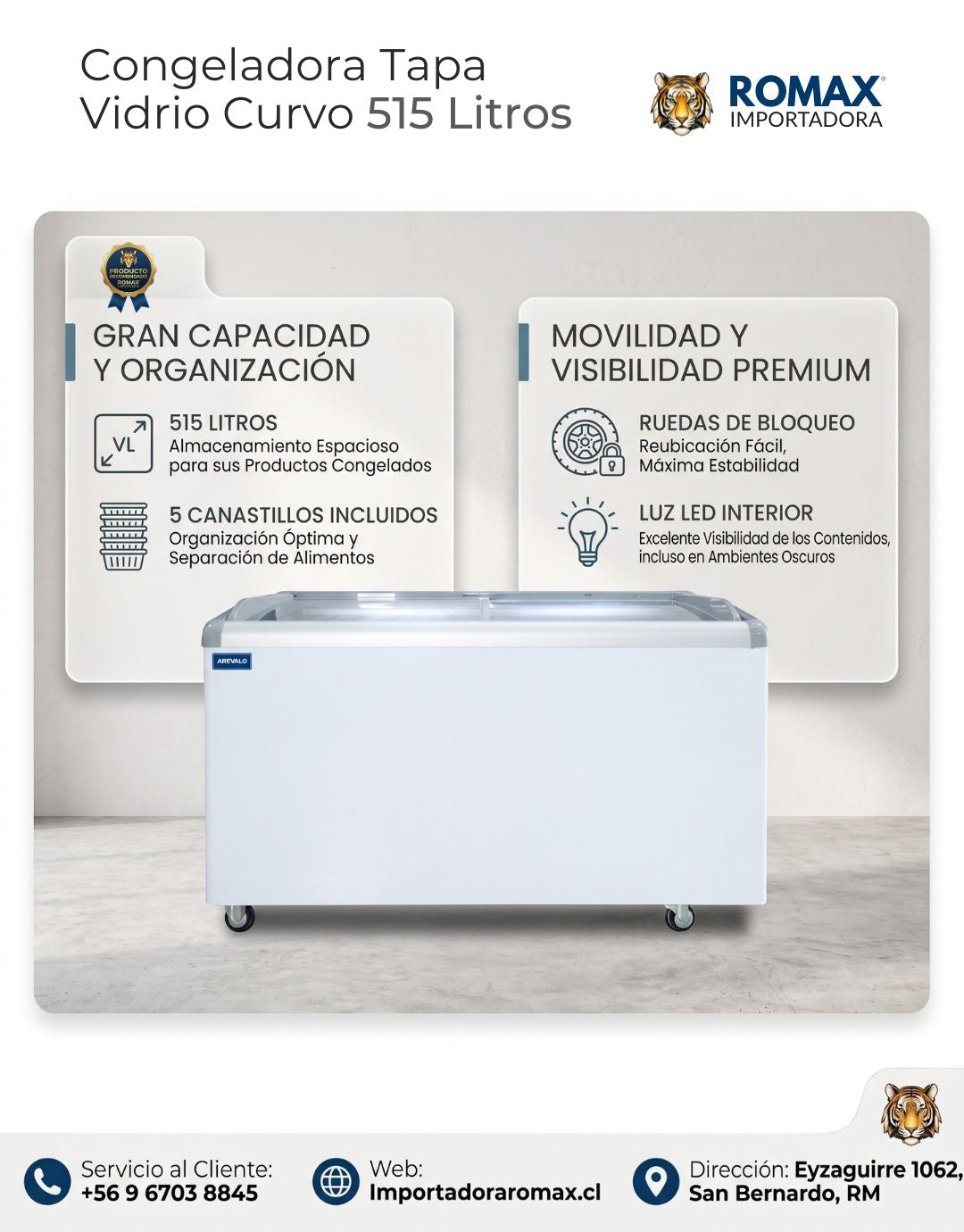 Conservadora Congeladora Tapa Vidrio 515 Litros | Máxima Capacidad para Exhibir y Vender Más