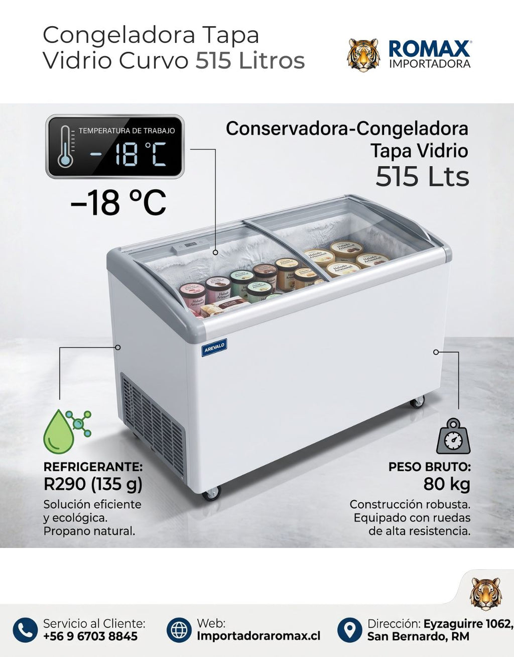 Conservadora Congeladora Tapa Vidrio 515 Litros | Máxima Capacidad para Exhibir y Vender Más