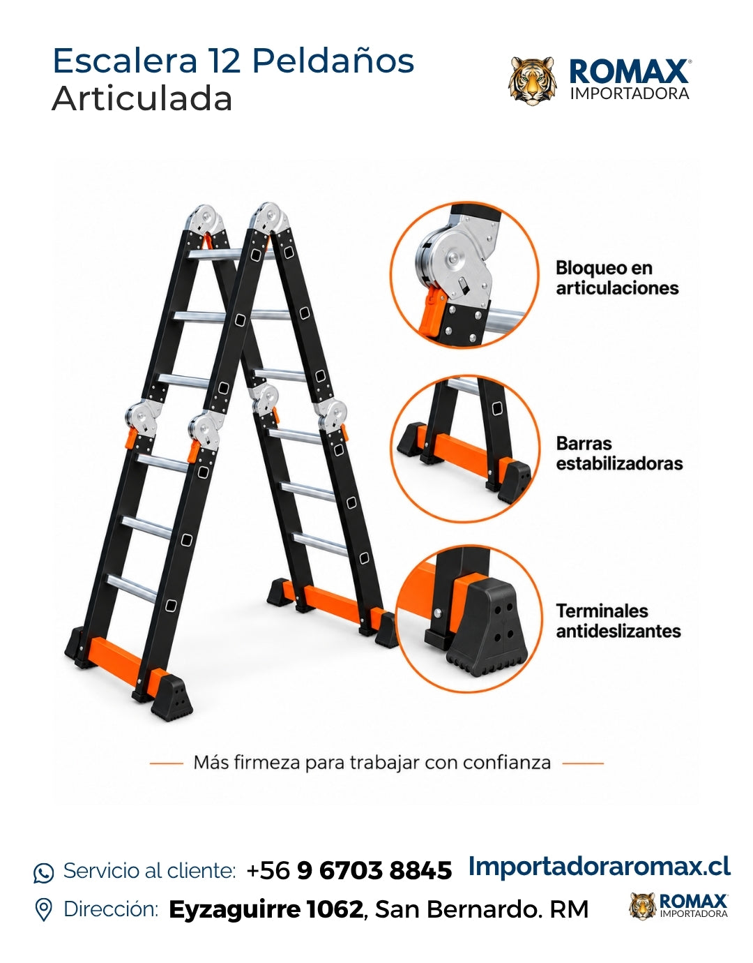 Escalera articulada 12 peldaños ideal trabajos en altura uso doméstico – Romax Chile