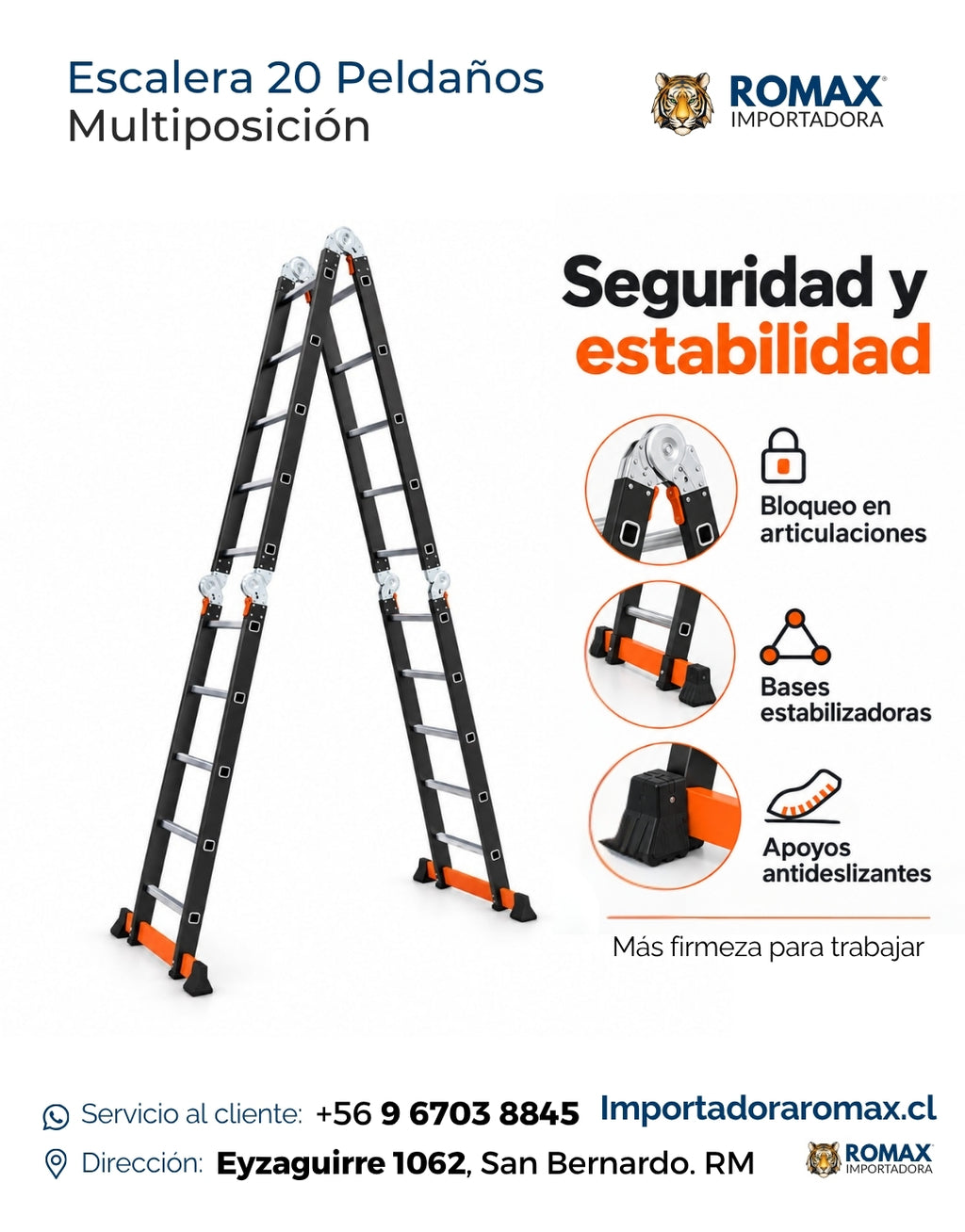 Escalera multiposición 20 peldaños seguridad y estabilidad – Romax Chile