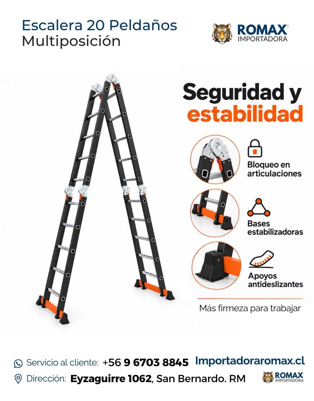 Escalera multiposición 20 peldaños seguridad y estabilidad – Romax Chile