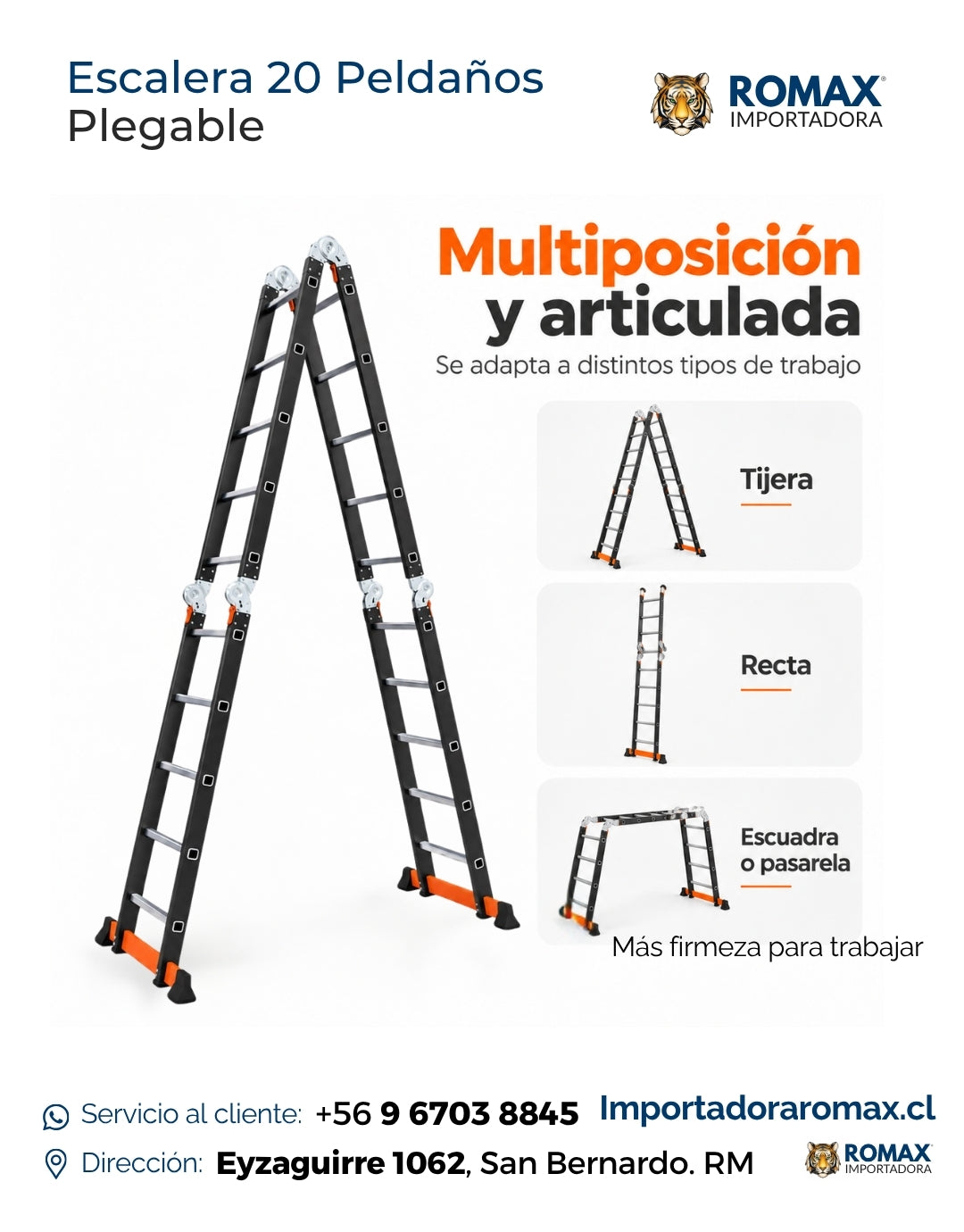 Escalera articulada plegable 20 peldaños liviana especificaciones clave – Romax Chile
