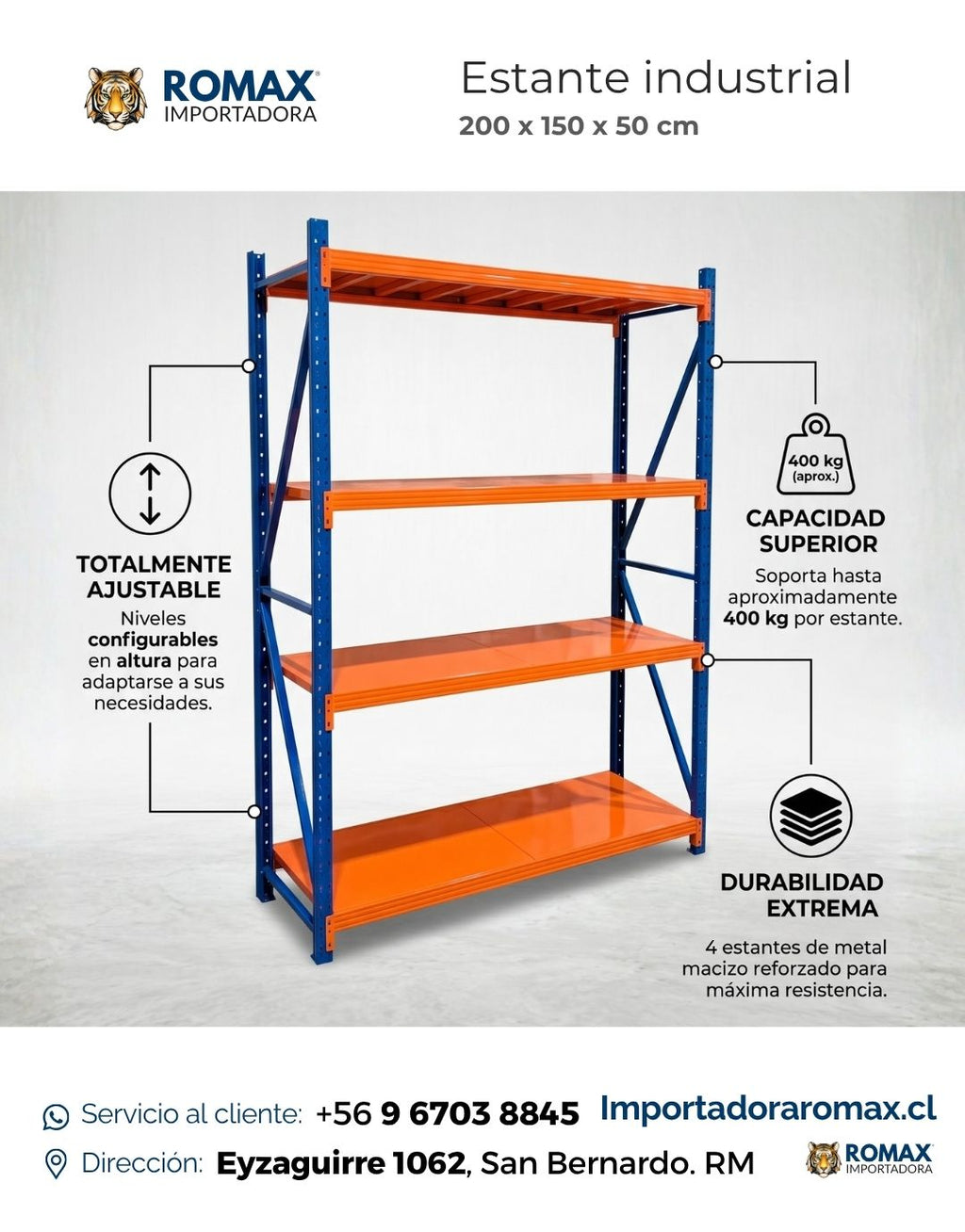 Estante Rack Industrial Metálico 200 x 150 x 50 cm (400 kg)