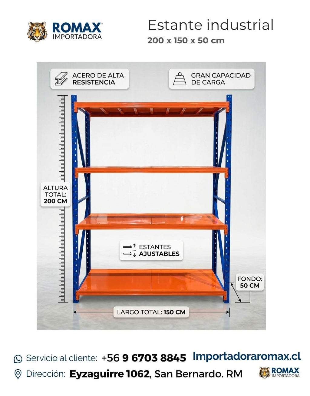 Estante Rack Industrial Metálico 200 x 150 x 50 cm (400 kg)