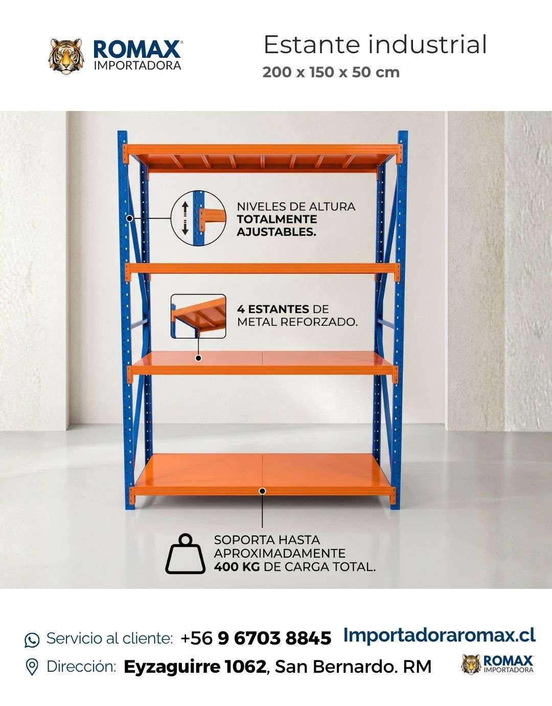 Estante Rack Industrial Metálico 200 x 150 x 50 cm (400 kg)