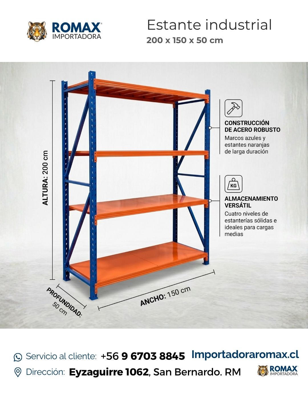 Estante Rack Industrial Metálico 200 x 150 x 50 cm (400 kg)