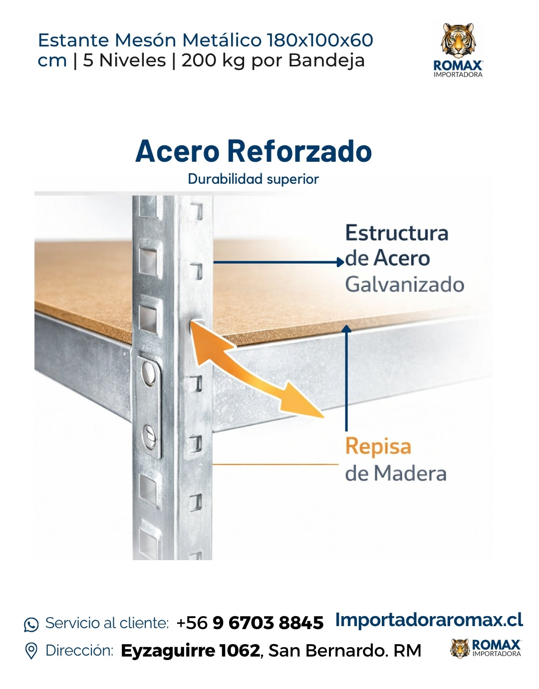 Estante Mesón Metálico 180x100x60 cm | 5 Niveles | 200 kg por Bandeja