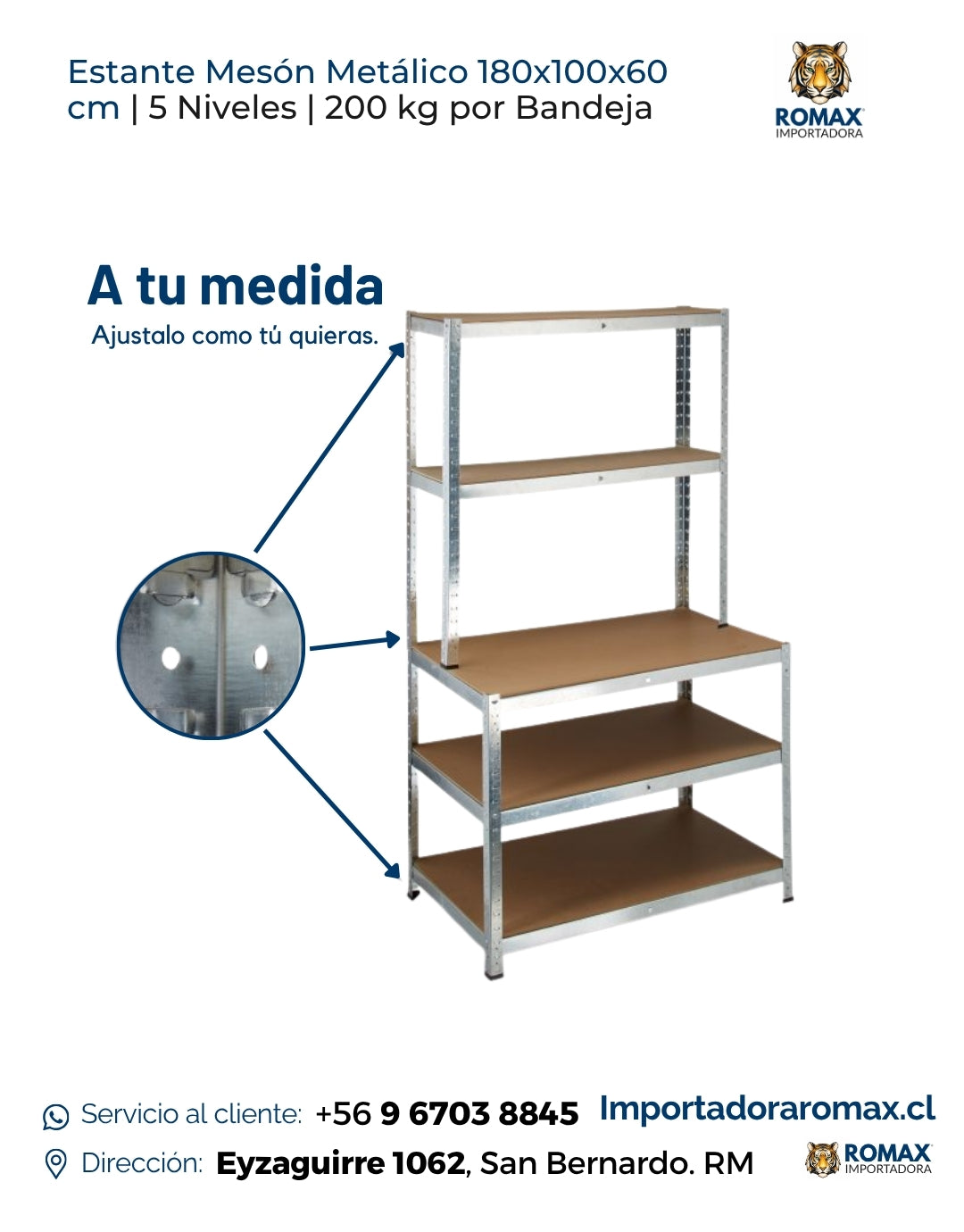 Estante Mesón Metálico 180x100x60 cm | 5 Niveles | 200 kg por Bandeja