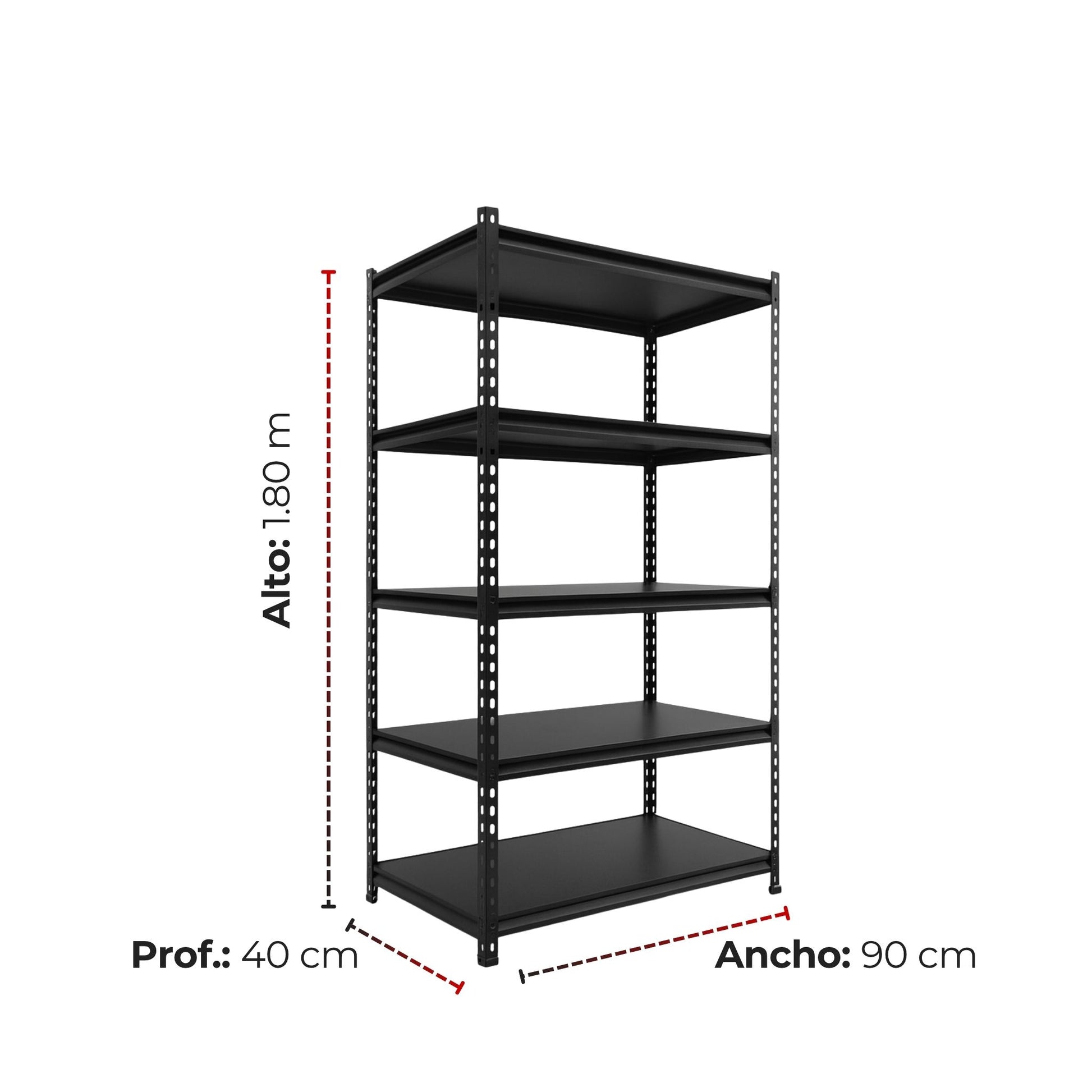 Estante Negro Metálico 180x90x40 cm Armado Sin Tornillos | Romax Chile