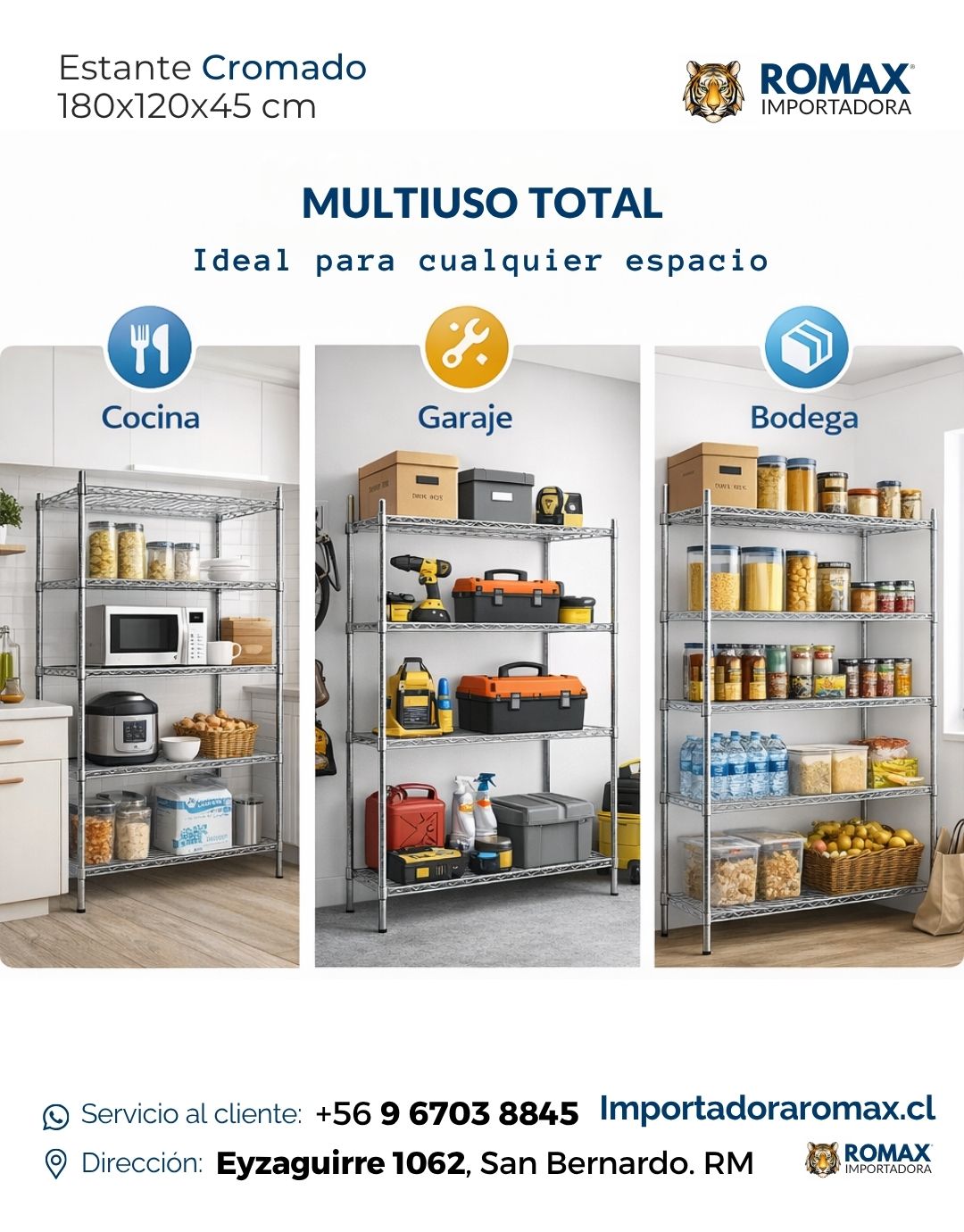 Estante Cromado 180x120x45 cm Detalle Estructura | Romax Chile