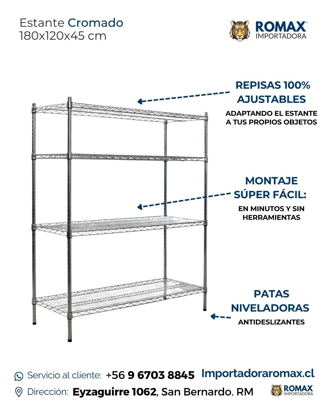 Rack Cromado Metálico 180x120x45 cm Bodega y Hogar | Romax Chile