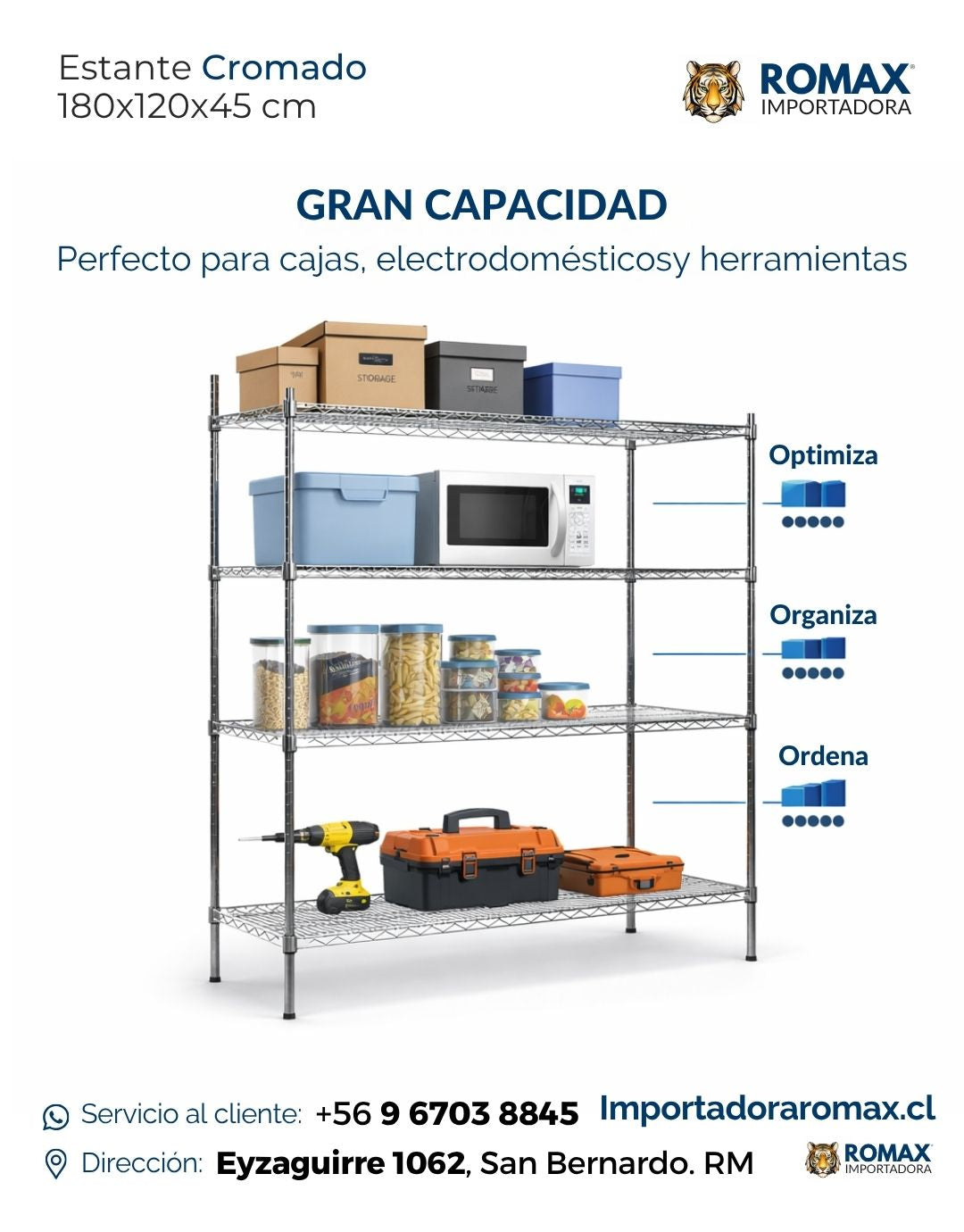 Organizador Cromado 4 Niveles 180x120x45 cm | Romax Chile