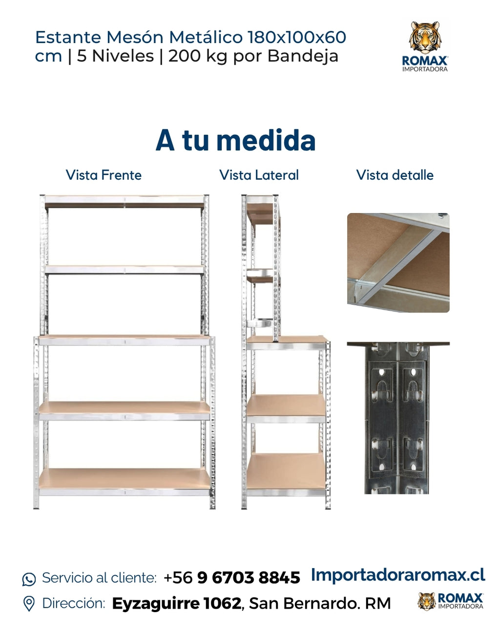 Estante Mesón Metálico 180x100x60 cm | 5 Niveles | 200 kg por Bandeja