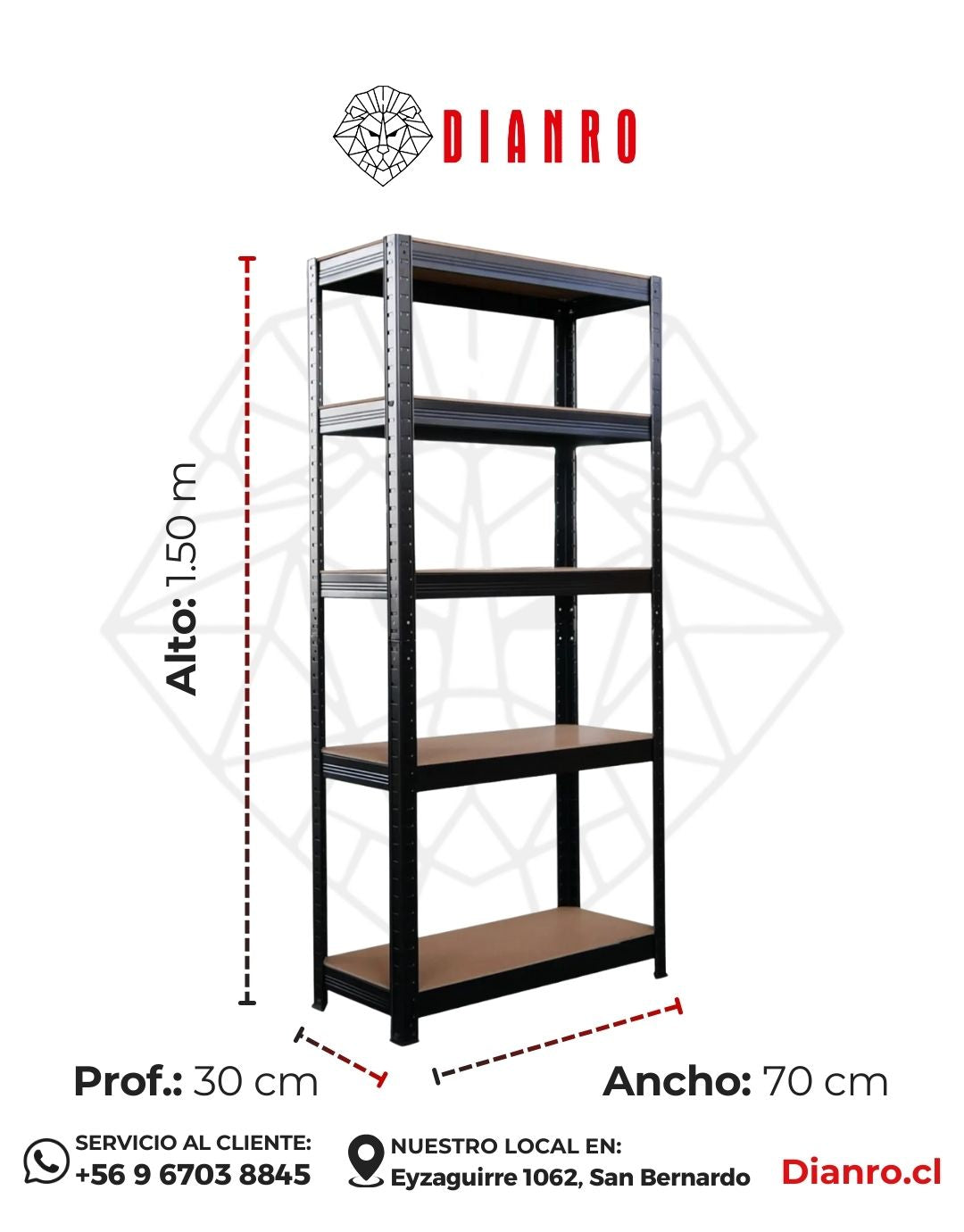 Estante de Acero Negro 5 Niveles 150 × 70 × 30 cm