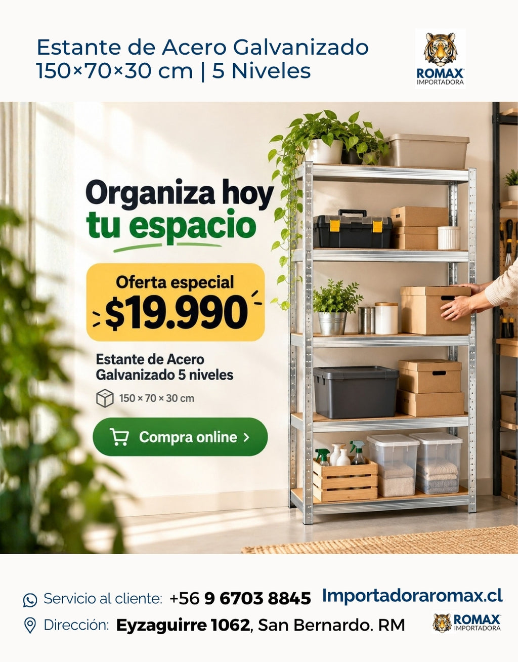 Estante de Acero Galvanizado 5 Niveles 150×70×30 cm | Vista adicional 4 | Importadora Romax