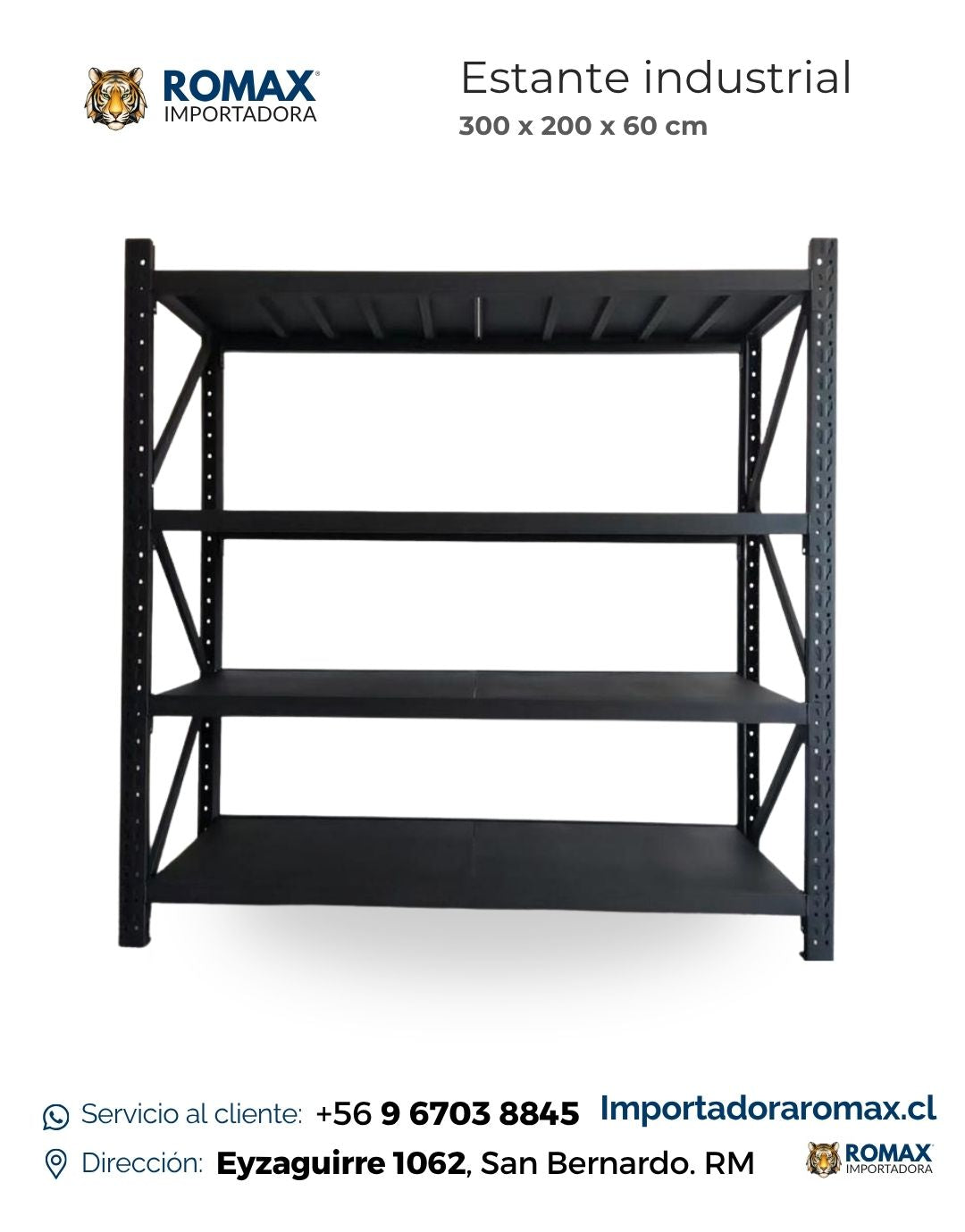 Estante Rack Industrial Metálico Negro 200 x 200 x 60 cm