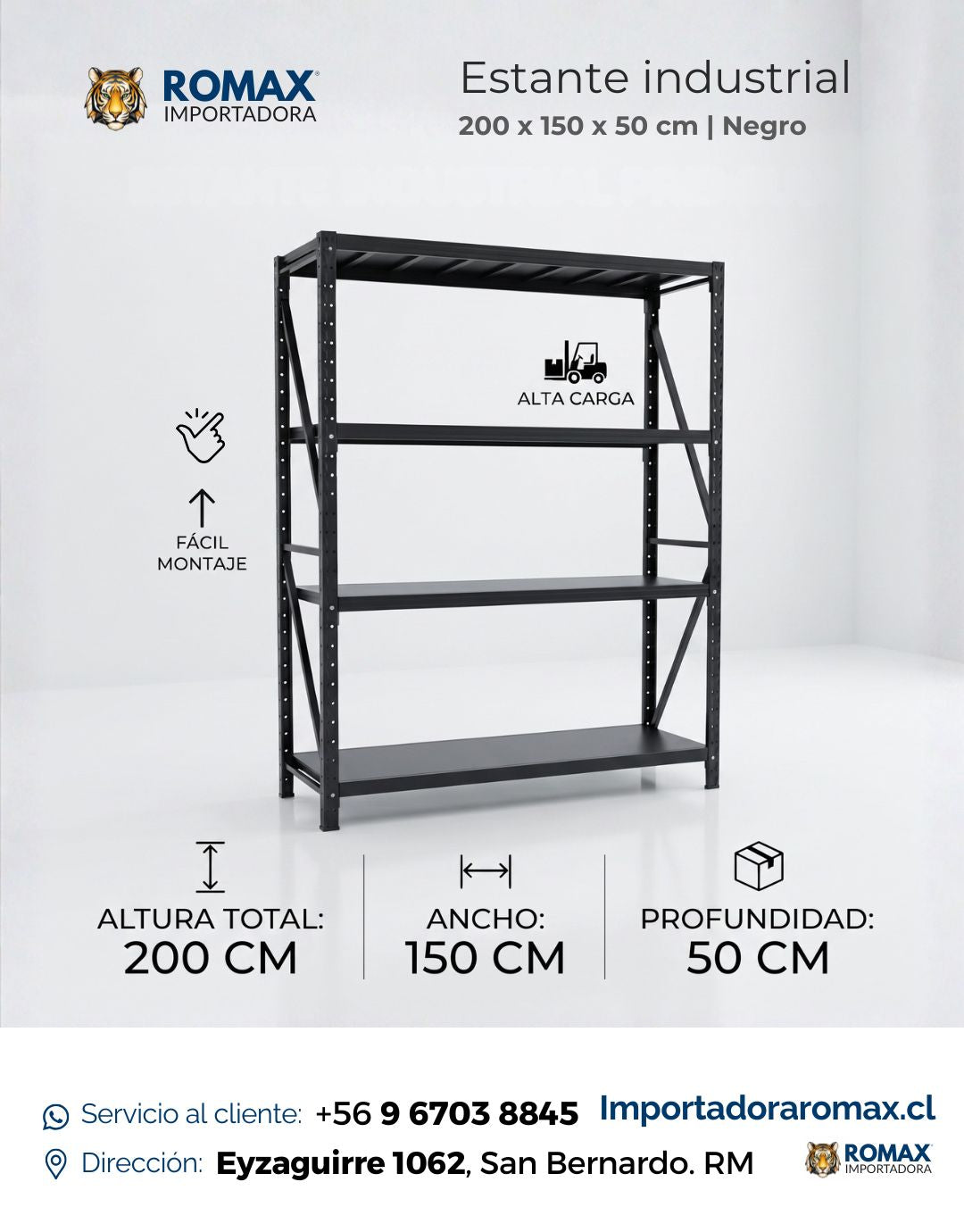 Estante Rack Industrial 200x150x50 cm | 400 kg | Negro Heavy Duty