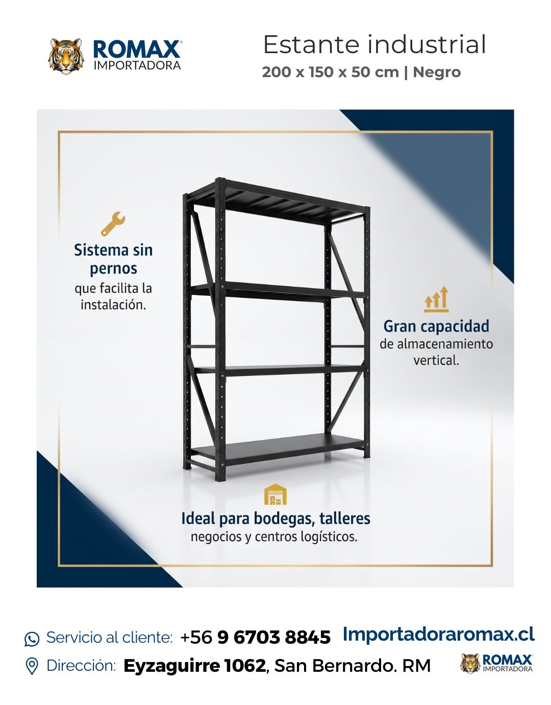 Estante Rack Industrial 200x150x50 cm | 400 kg | Negro Heavy Duty
