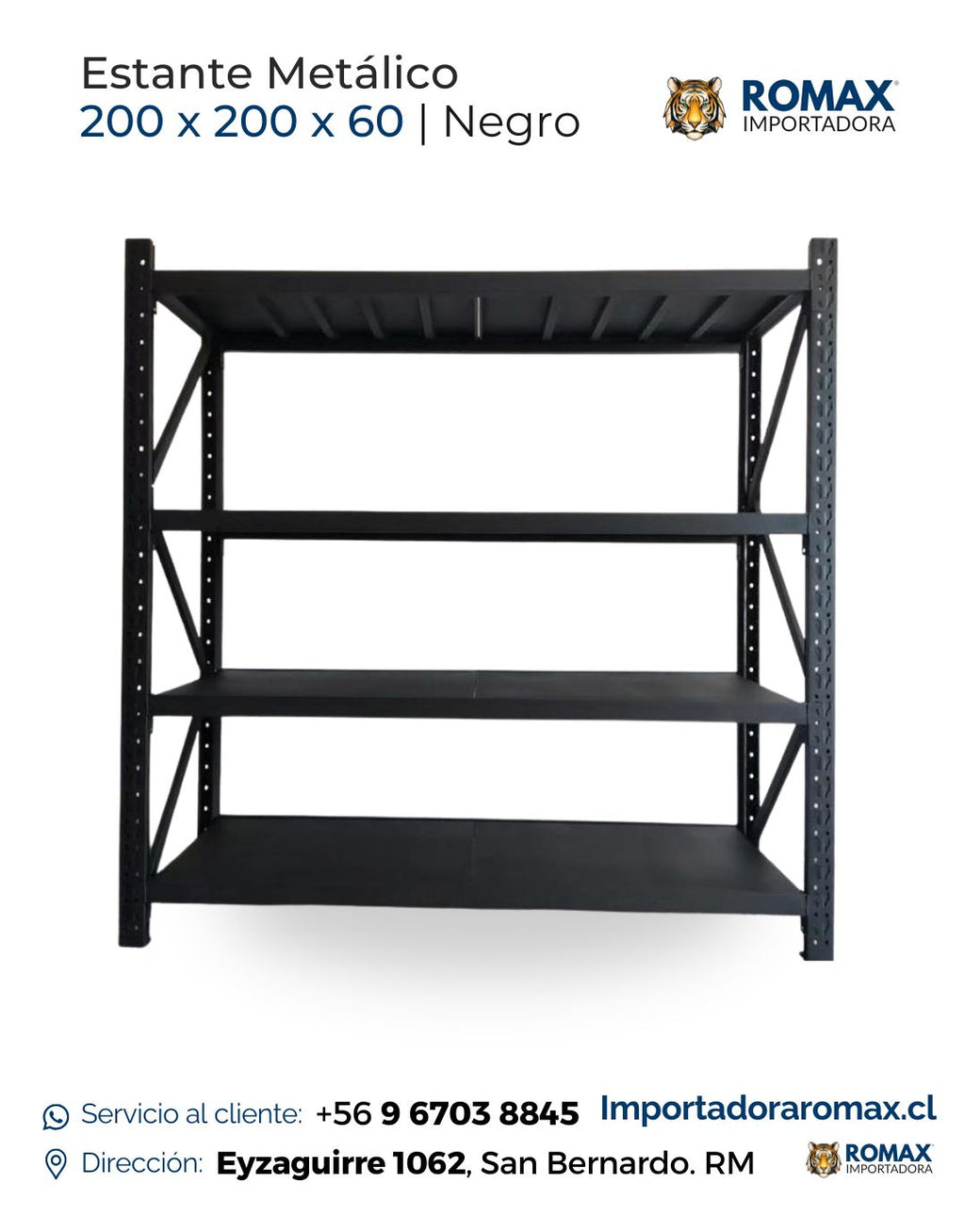 Rack Industrial Metálico Negro 200x200x60 cm