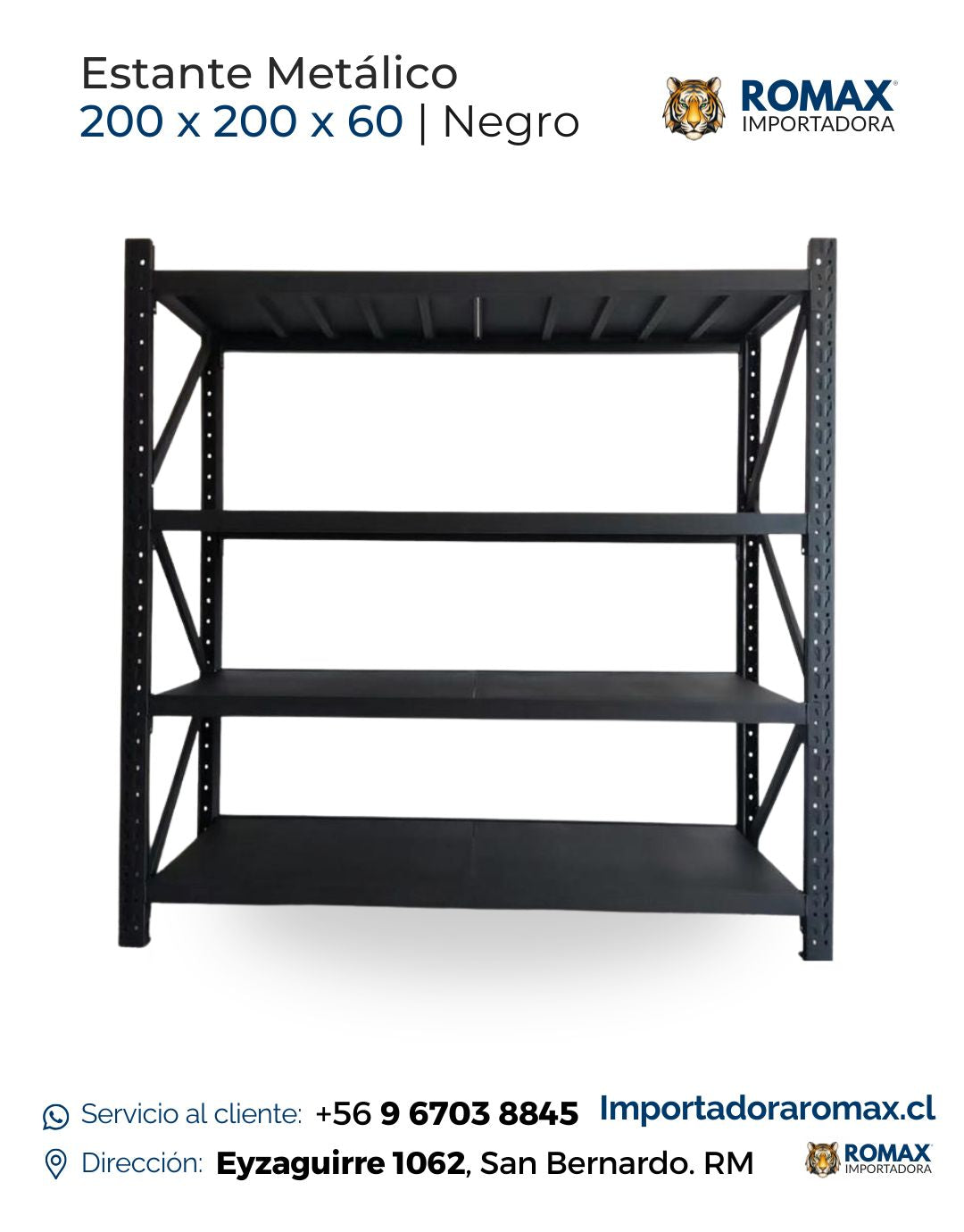 Rack Industrial Metálico Negro 200x200x60 cm