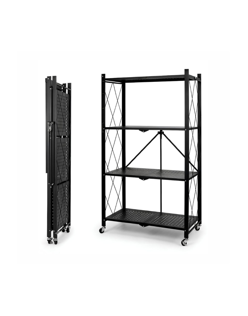 Estante Negro Plegable 127x72x34 cm | 4 Niveles | Con Ruedas