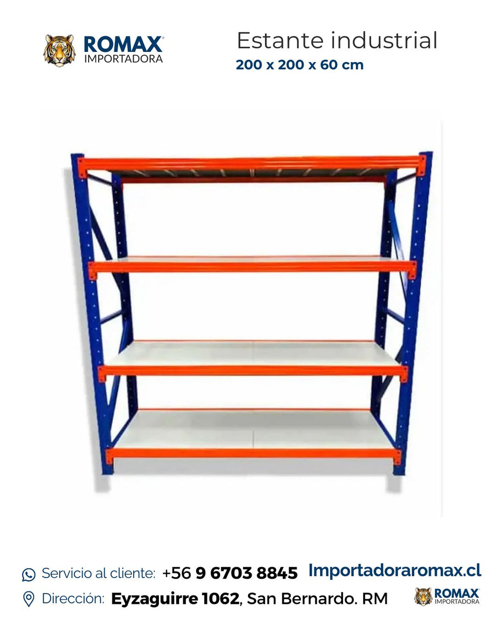 Estante Industrial 200x200x60 cm | 800 kg | Naranjo-Azul Heavy Duty