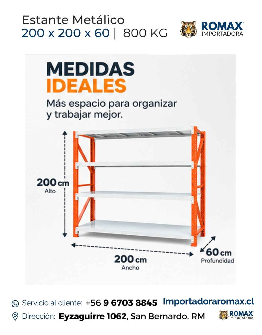 Rack Metálico industrial 200×200×60 cm | Naranjo | 800 kg