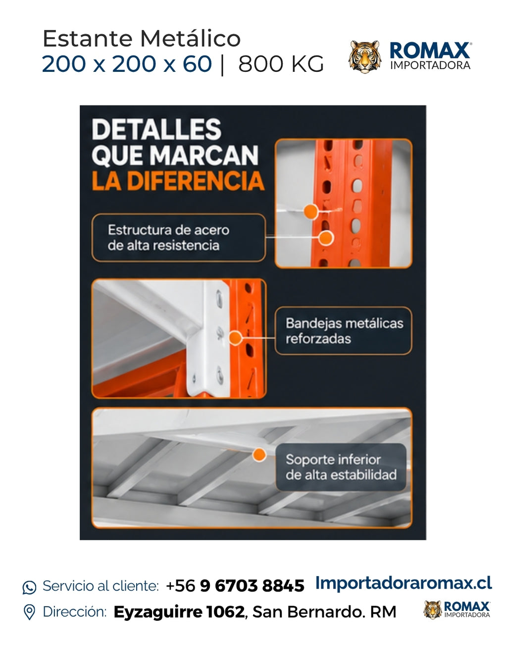 Rack Metálico industrial 200×200×60 cm | Naranjo | 800 kg