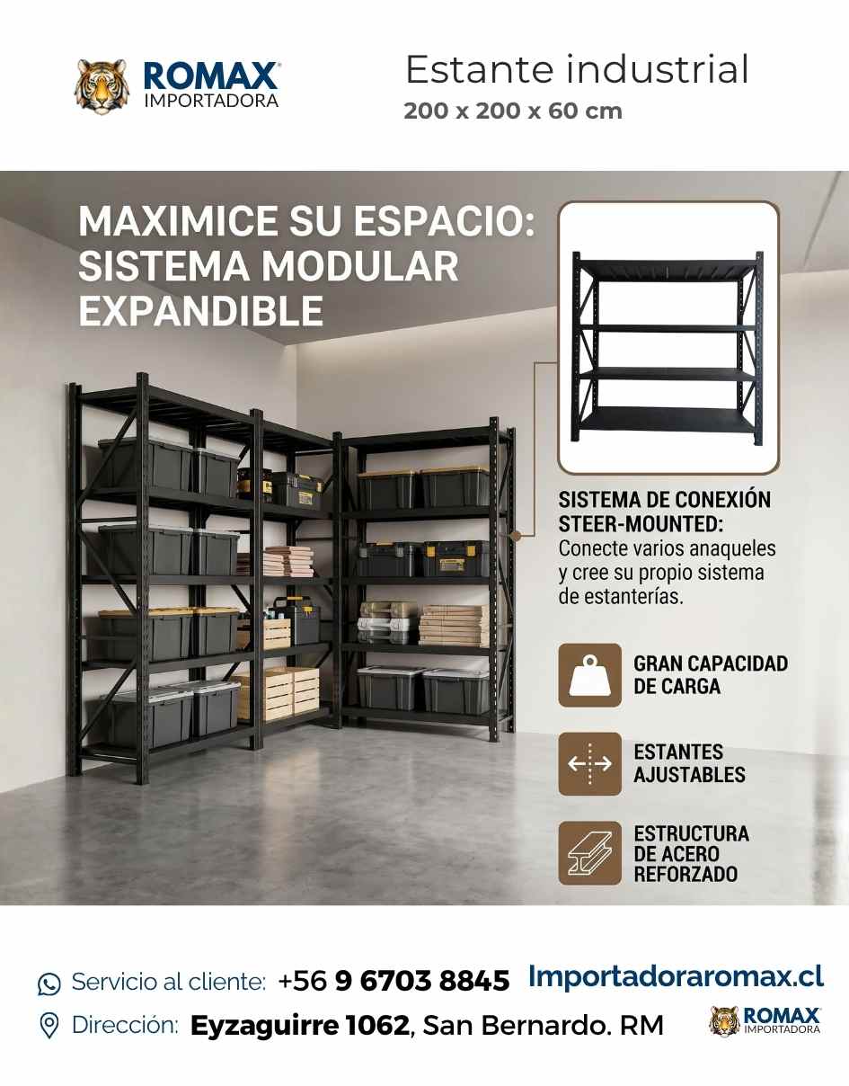 Estante Rack Industrial Metálico Negro 200 x 200 x 60 cm