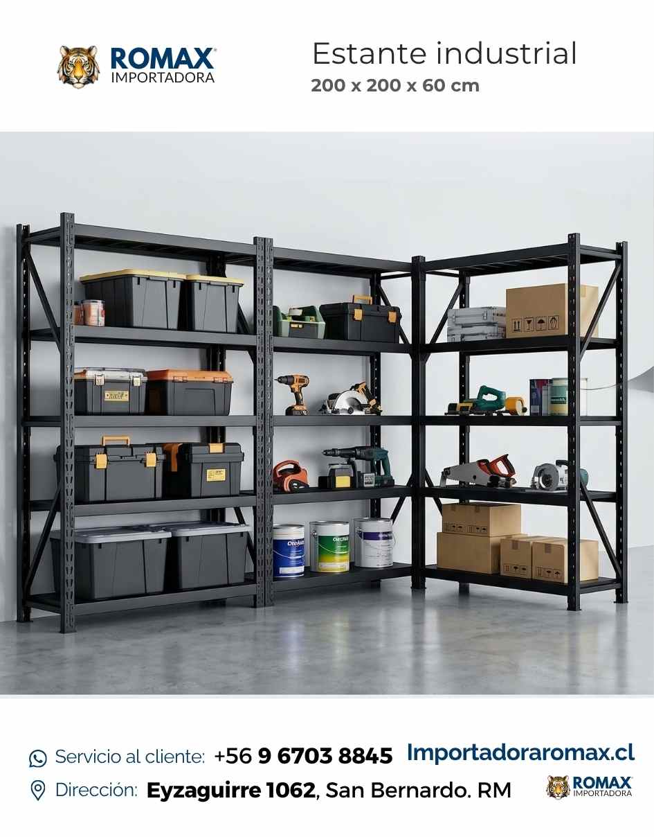 Estante Rack Industrial Metálico Negro 200 x 200 x 60 cm