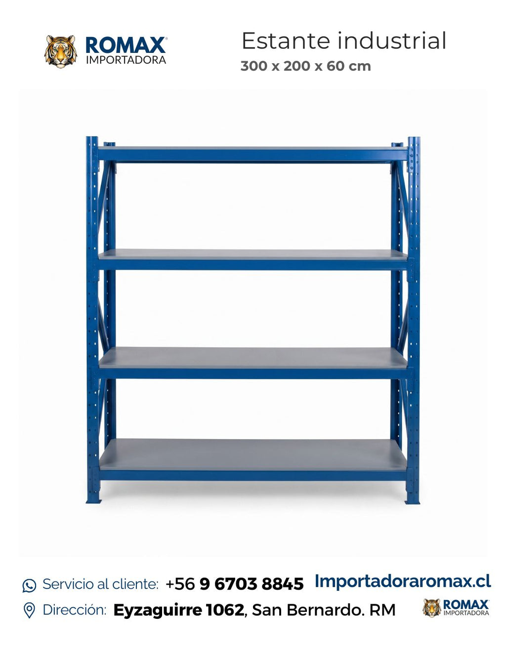 Estante Industrial Metálico Azul 200x200x60 cm | Resistencia de 800 Kg