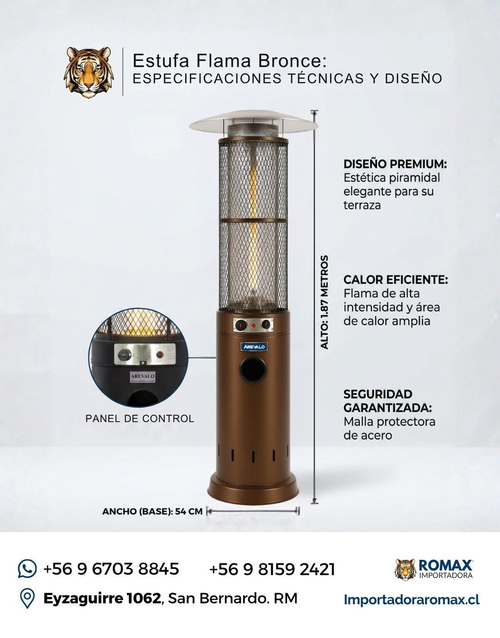 Estufa Flama Bronce 13 kW para Terraza y Quincho