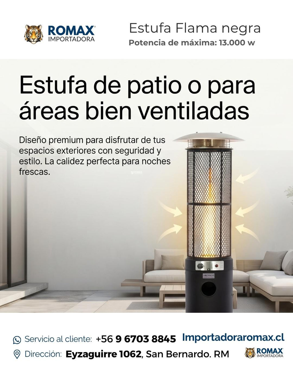 Estufa Flama Negra 13 kW para Terraza y Quincho