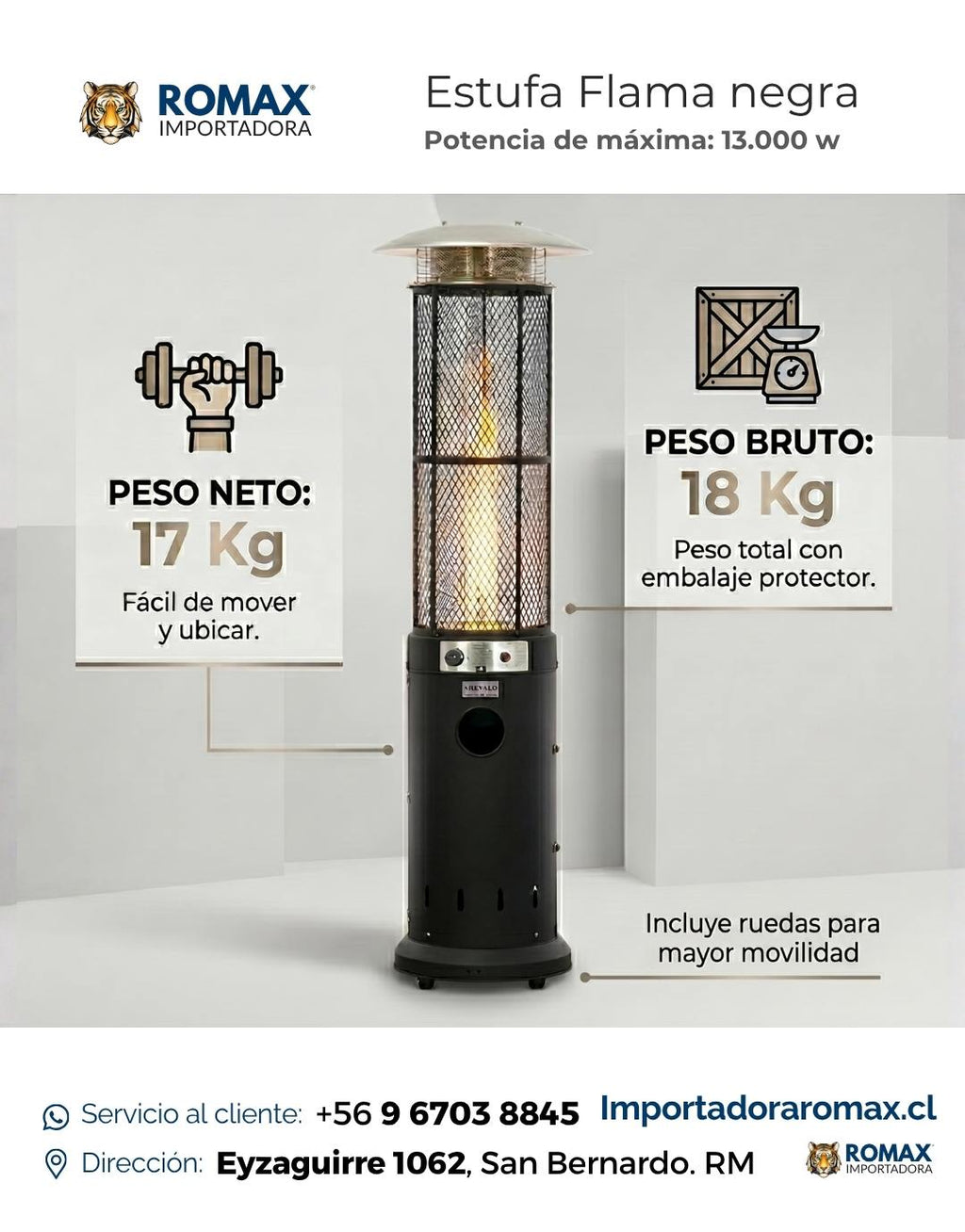 Estufa Flama Negra 13 kW para Terraza y Quincho