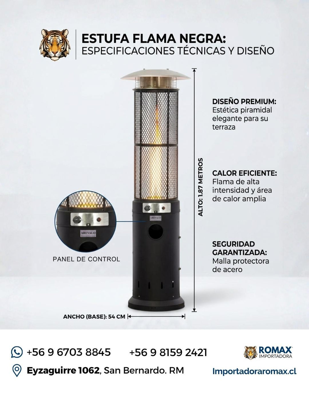 Estufa Flama Negra 13 kW para Terraza y Quincho