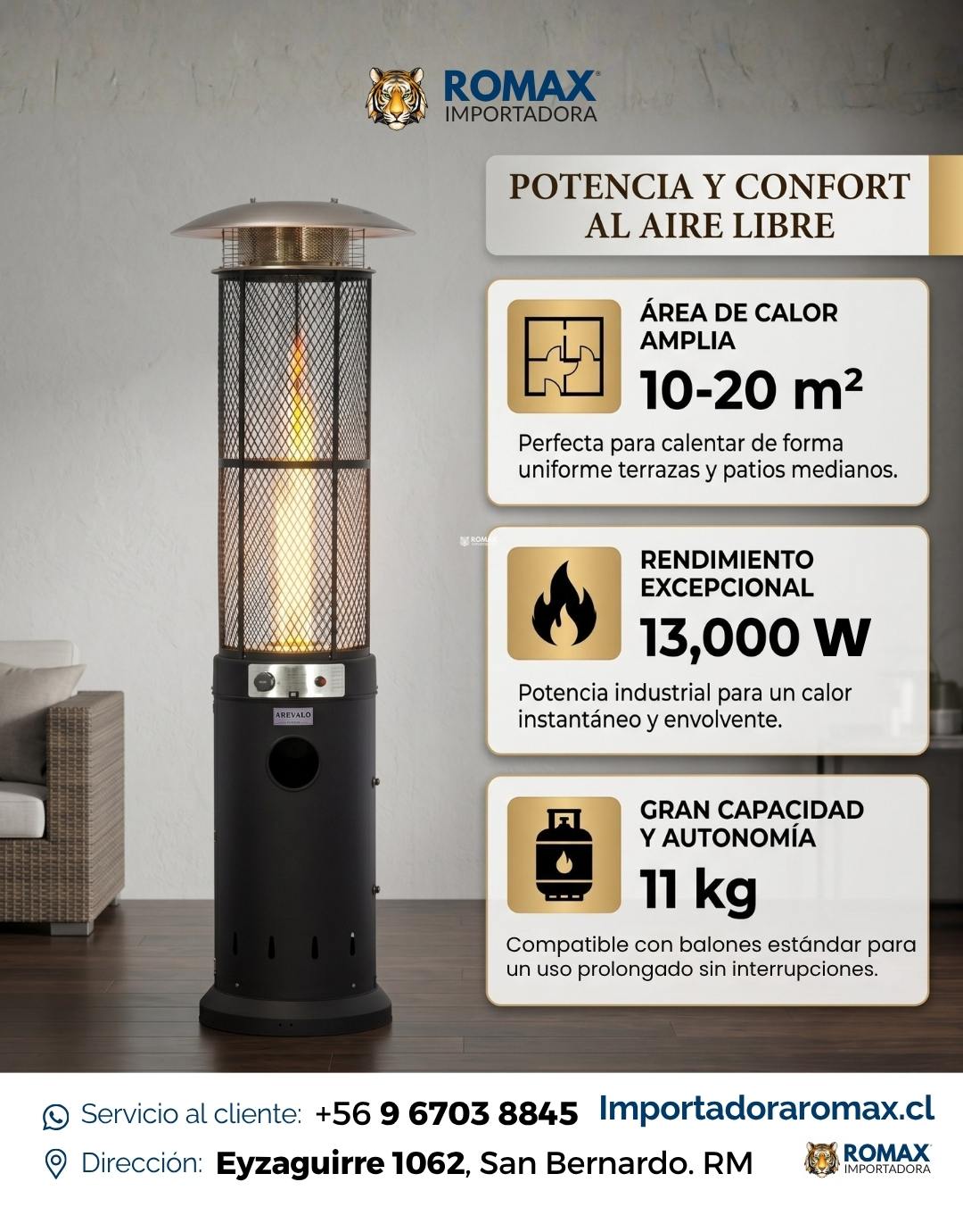 Estufa Flama Negra 13 kW para Terraza y Quincho
