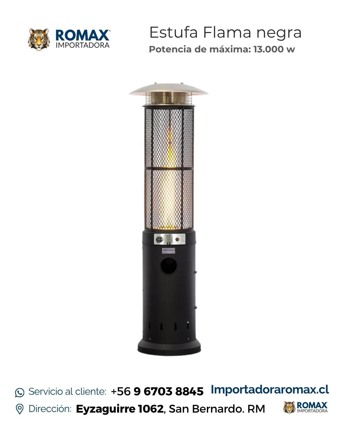 Estufa Flama Negra 13 kW para Terraza y Quincho